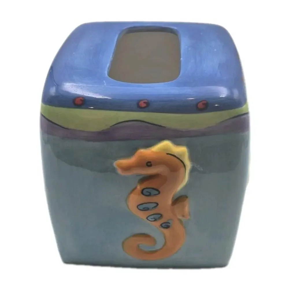 Blue Sea Life Ceramic Tissue Box Cover 6x6x6